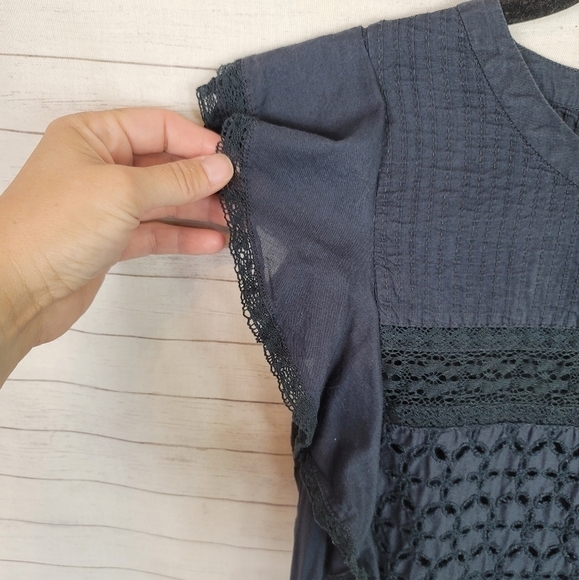 DENIM & SUPPLY NAVY BLIE SHORT SLEEVE TIERED RUFFLE TOP, SZ MEDIUM - Picture 4 of 7